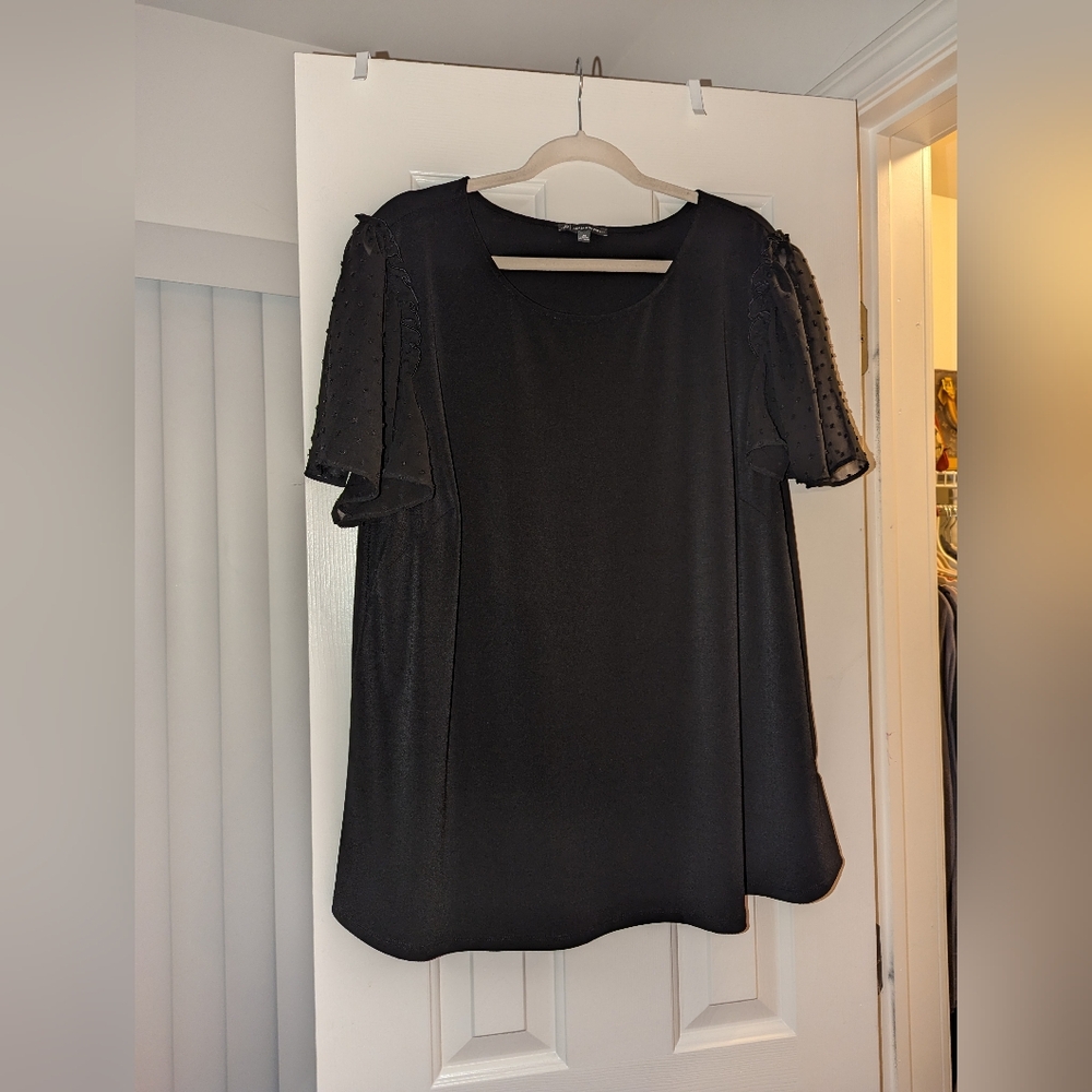 Adrianna Papell Black Blouse with Sheer Sleeves